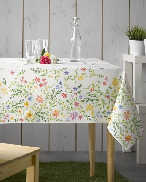 Stain resistant cotton tablecloth with floral print, made in Spain - Shopping Blue