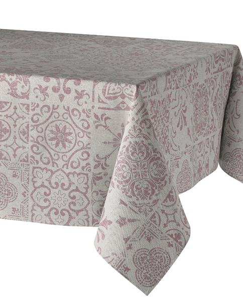 Stain resistant tablecloth with Mediterranean print, pink & beige - Shopping Blue