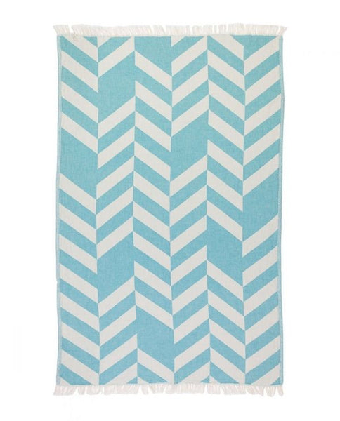 Peshtemal Turkish towel with chevron pattern, cotton - Shopping Blue