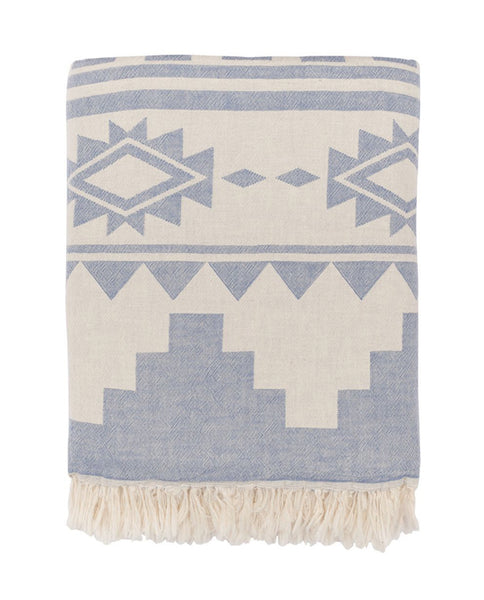 Throw with Aztec pattern, cotton, made in Turkey - Shopping Blue