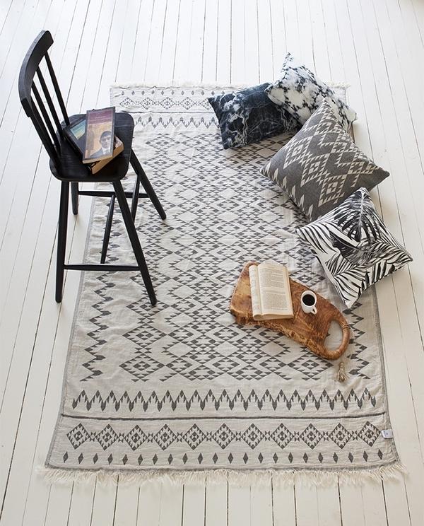 Throw & cushion cover with kilim pattern, cotton, made in Turkey - Shopping Blue